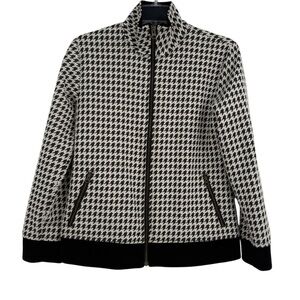 Chico's Travelers Women's Size 0 (S) Jacket Black White Houndstooth Full Zip